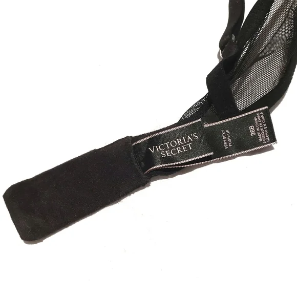 VICTORIA'S SECRET Shimmery Bling Blue Lace Black Very Sexy Push Up Bra Size: 36B - Picture 4 of 4